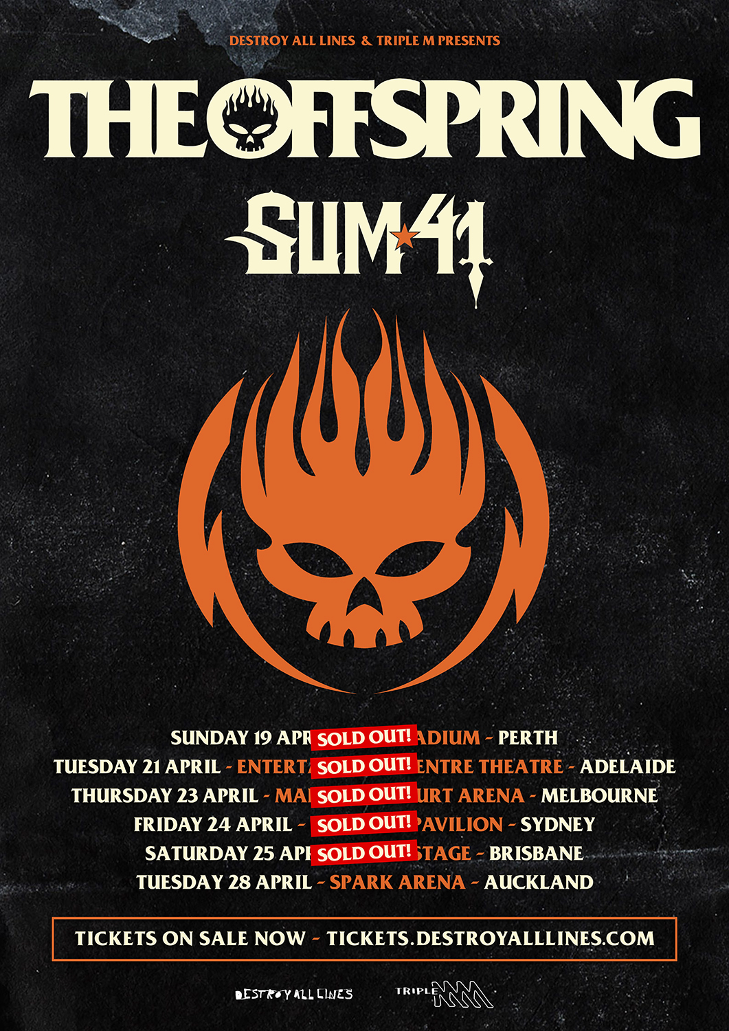 THE OFFSPRING SELL OUT NATIONAL AUSTRALIAN TOUR IN 2 HOURS!  LIMITED TICKETS STILL AVAILABLE FOR AUCKLAND