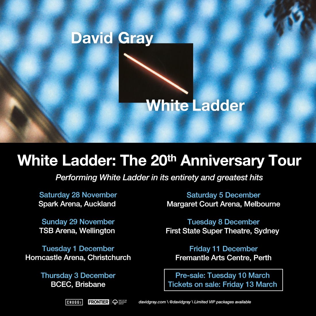 DAVID GRAY ANNOUNCES AUS-NZ DATES FOR WHITE LADDER: THE 20TH ANNIVERSARY TOUR