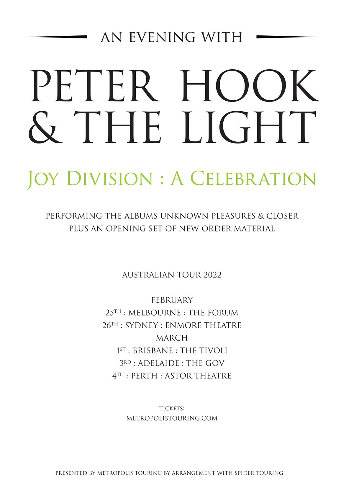 Peter Hook & The Light – Joy Division: A Celebration 2022 Australian Tour Announcement