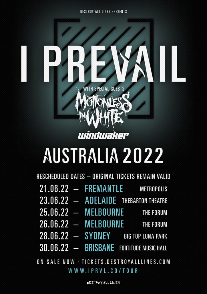 I PREVAIL ANNOUNCE RESCHEDULED DATES FOR AUSTRALIAN TOUR Black of Hearts