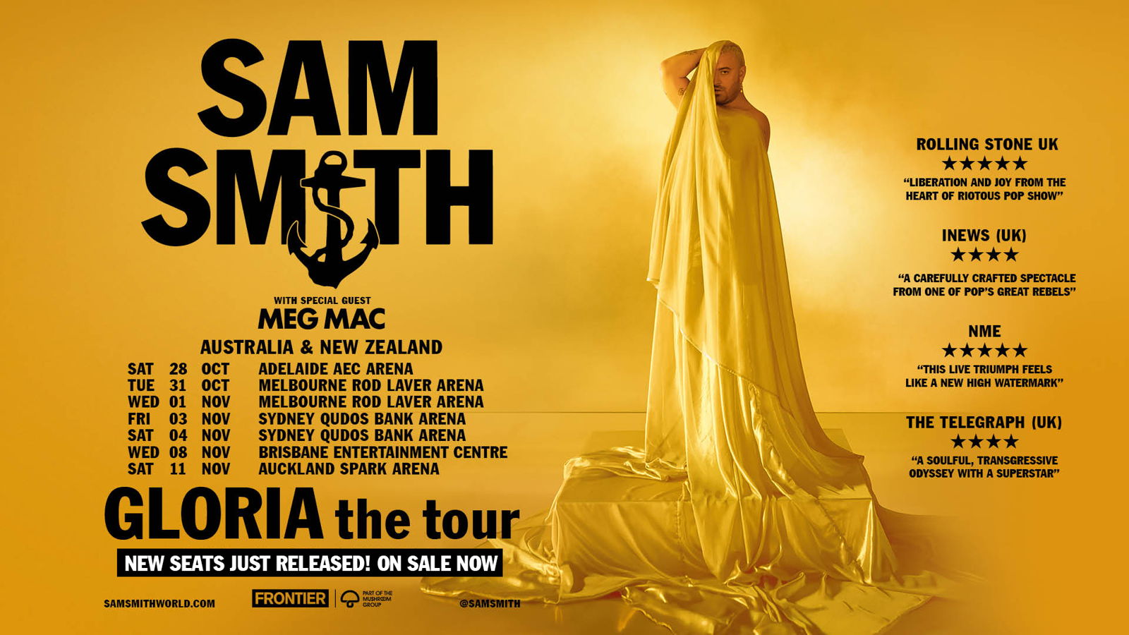 SAM SMITH (UK): NEW TICKETS JUST RELEASED ACROSS ALL GLORIA THE TOUR AUSTRALIA & NEW ZEALAND SHOWS