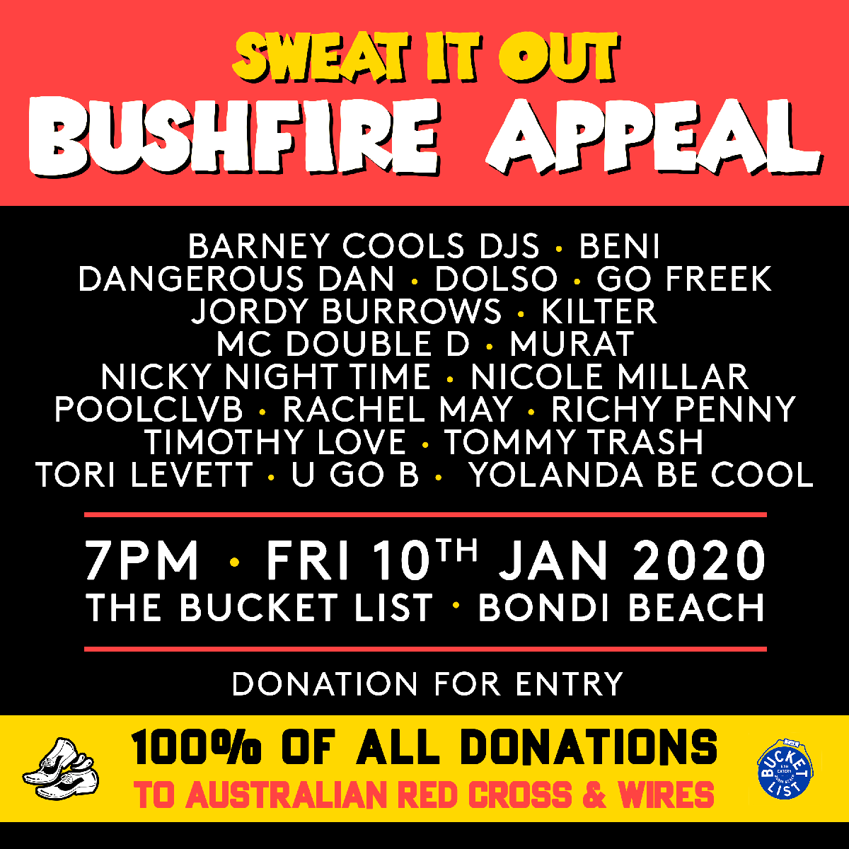 SWEAT IT OUT ANNOUNCE BUSHFIRE APPEAL GIG AT BUCKET LIST, SYDNEY ON FRIDAY JAN 10